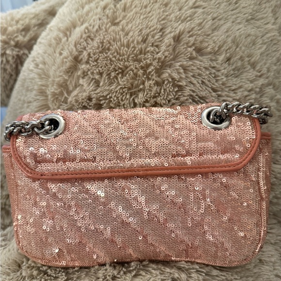 Gucci Sequin Peach Shoulder Bag GG Marmont 22cm - Picture 2 of 10